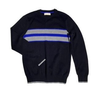 Men's Navy and Gray Striped Crewneck Sweater